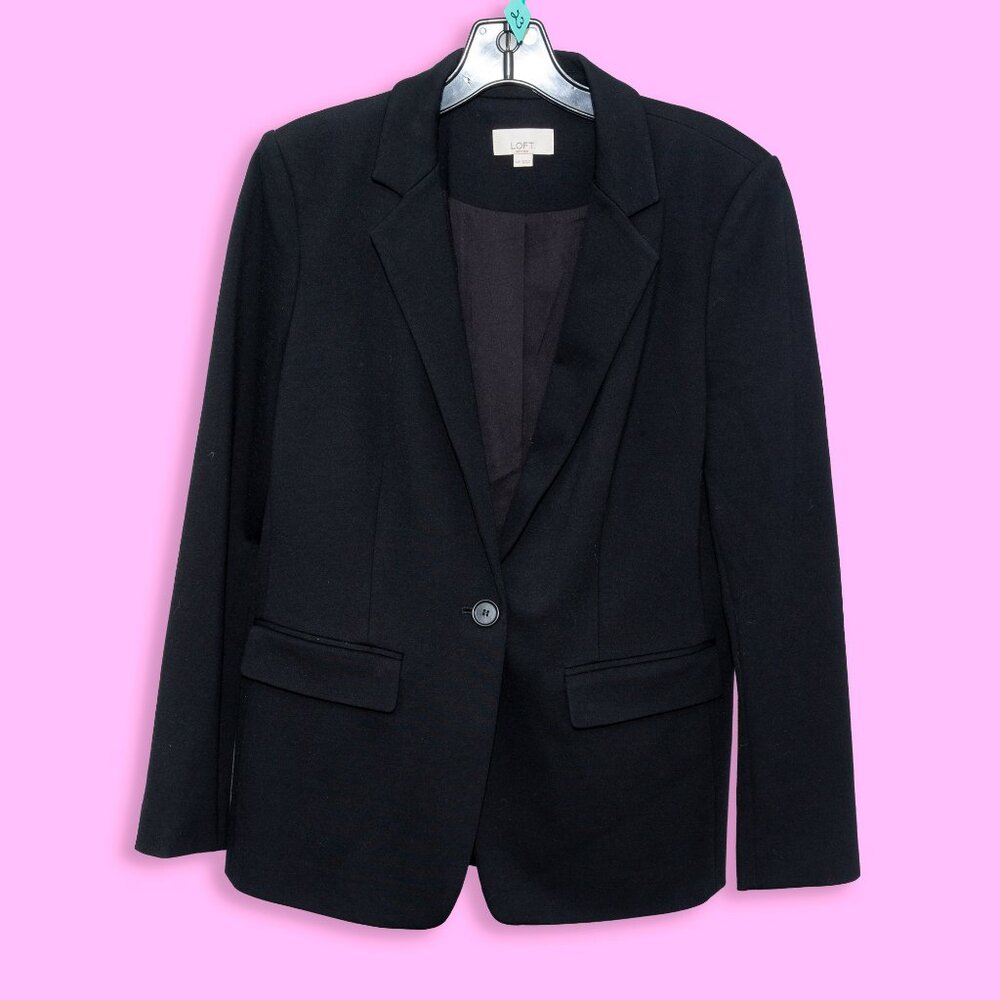 Ann Taylor Loft Black Petite Blazer/Jacket with Notched Lapel.